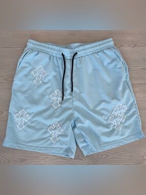 ROMWE Light Blue Men's Athletic Shorts with Black Drawstring